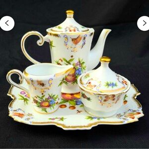 Vintage I. Godinger tea set with fruit and insects-gold trim-Yorkshire pattern